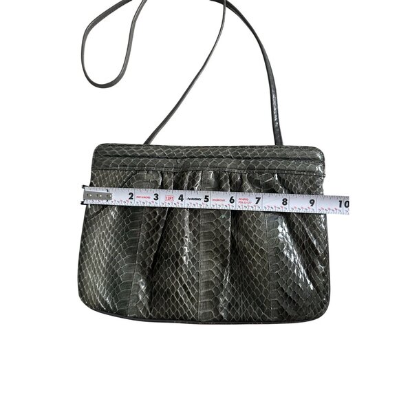 SAKS FIFTH AVENUE Vintage Gray Snakeskin Clutch Shoulder Handbag - Picture 9 of 12